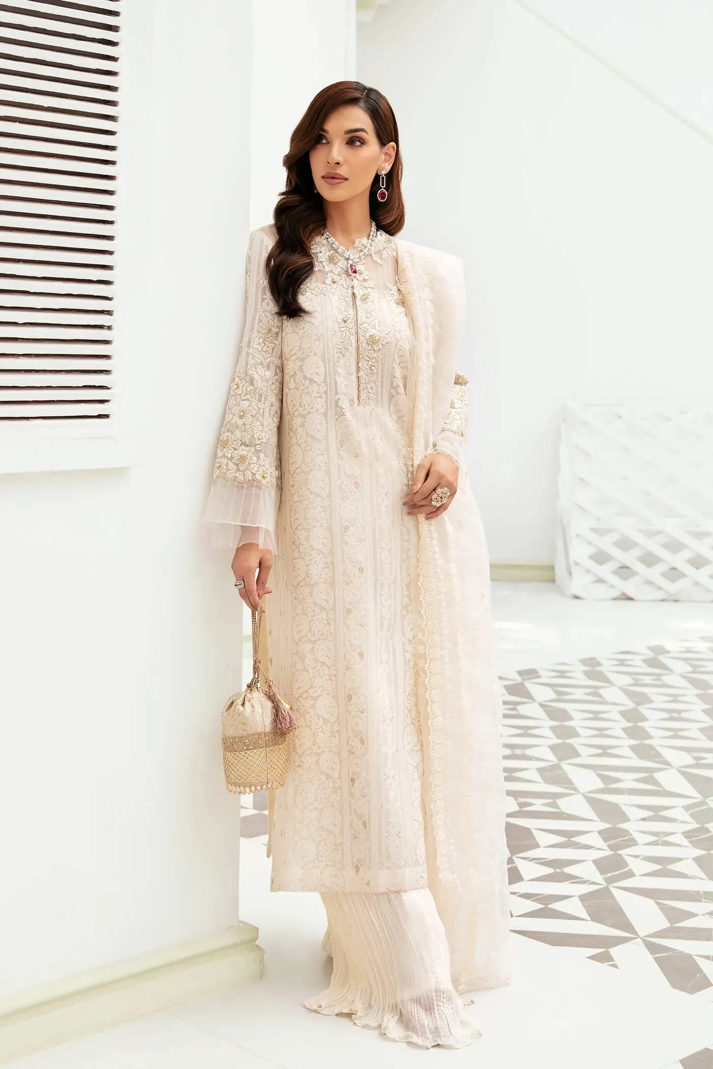 Ivory Salwar Suit Embroidered Pakistani Salwar Kameez Dupatta