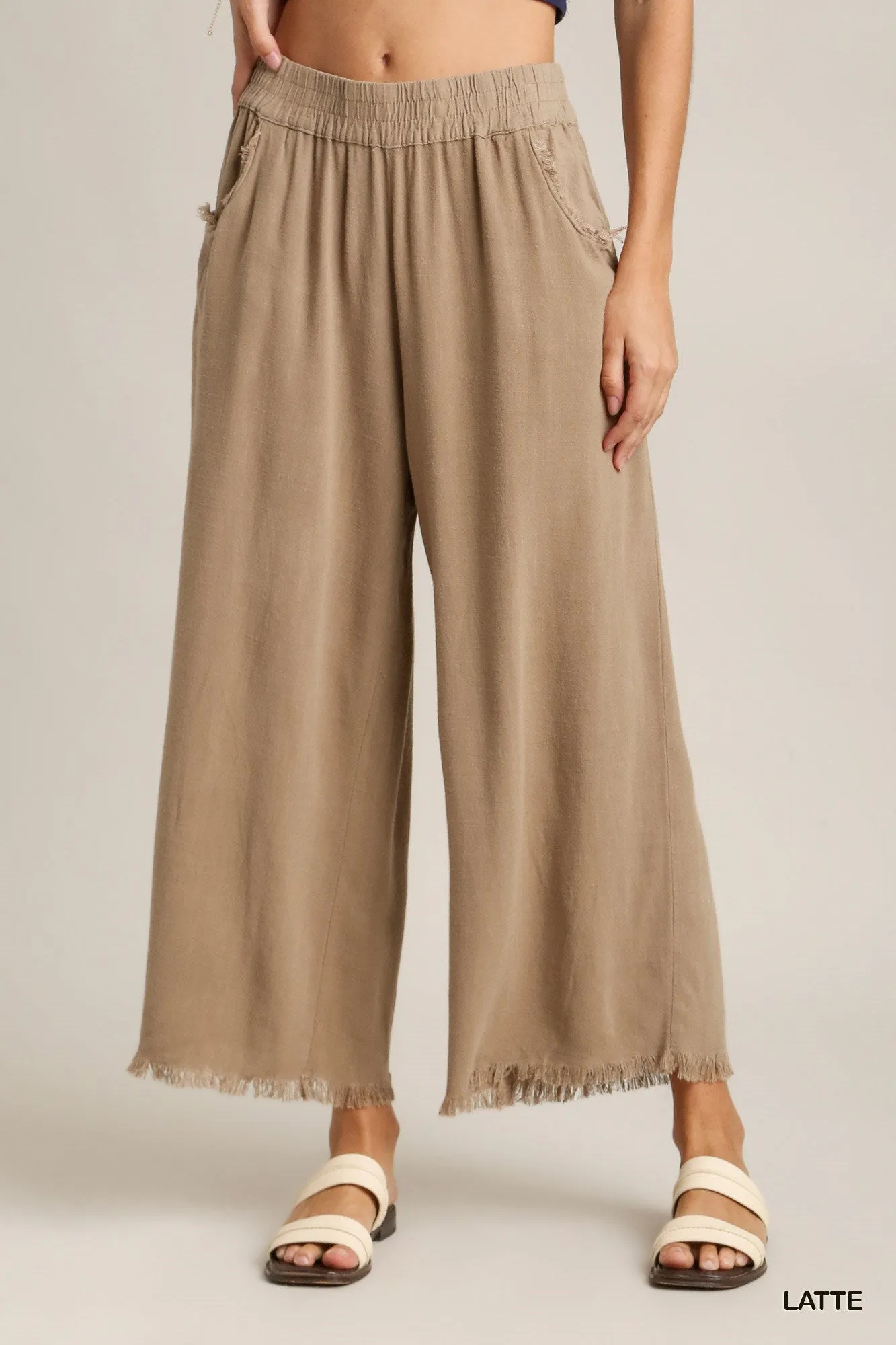 Jade Elastic Waistband Wide Leg Pants In Oatmeal