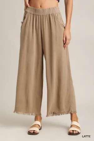 Jade Elastic Waistband Wide Leg Pants In Oatmeal