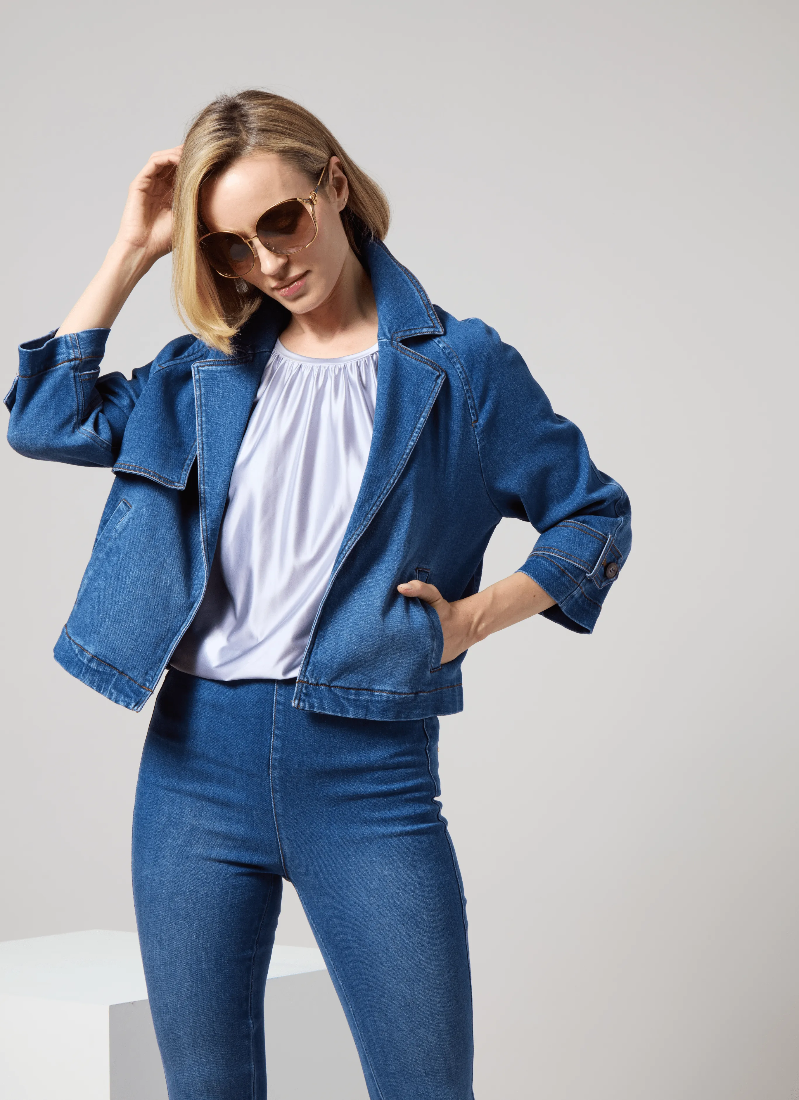 Jeanne Cropped Tencel Denim Trench