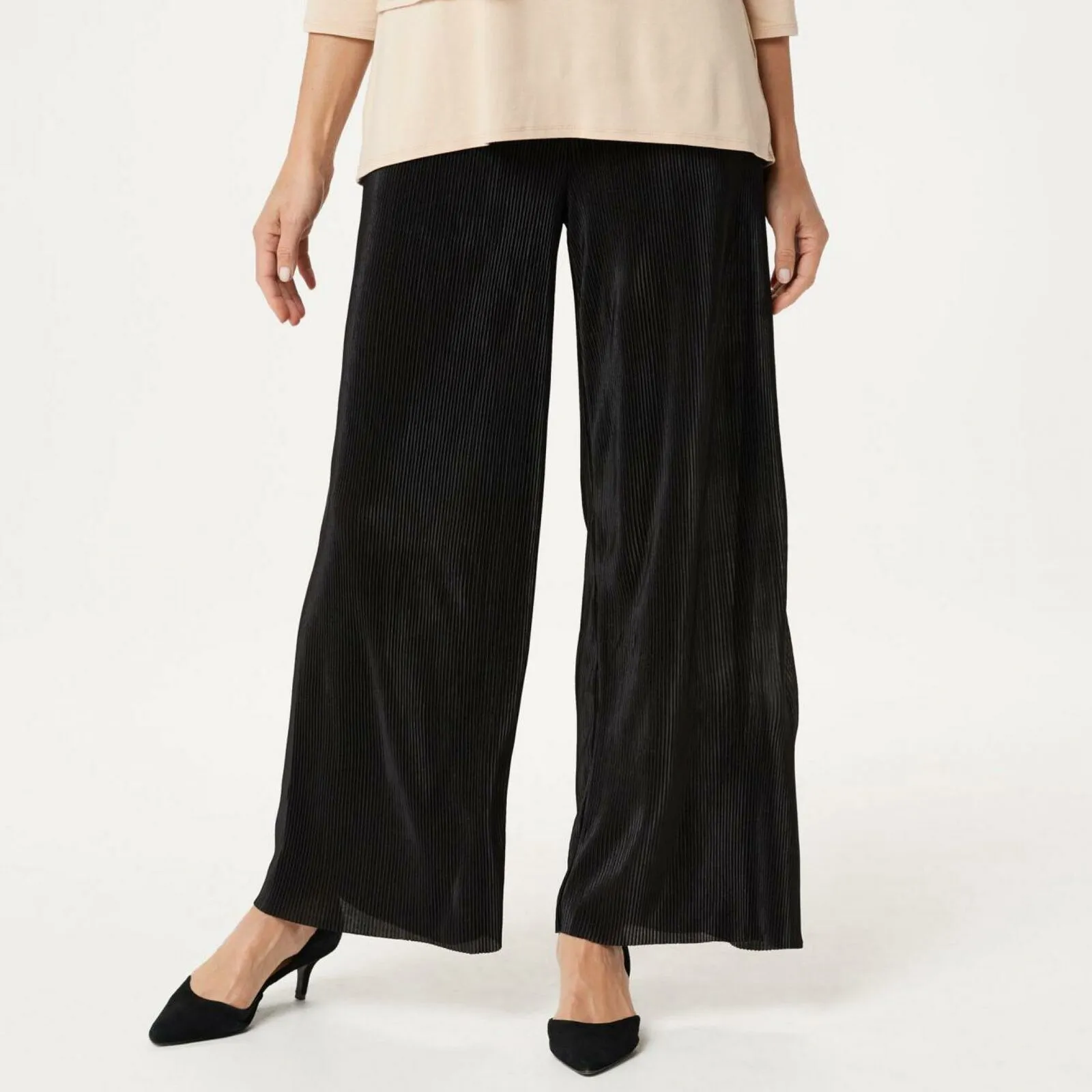 Joan Rivers Petite Solid Accordion Pleat Palazzo Pants