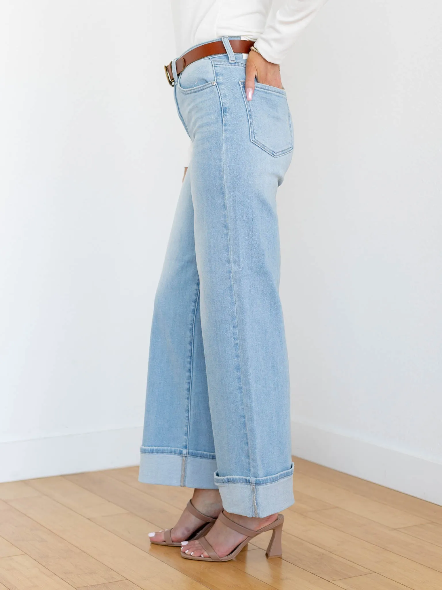 Just Black Light Denim Cuffed Palazzo