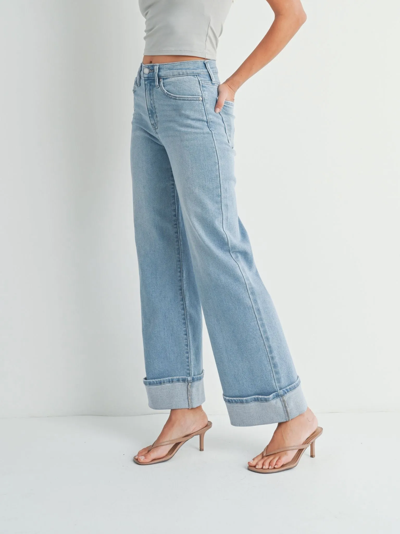 Just Black Light Denim Cuffed Palazzo