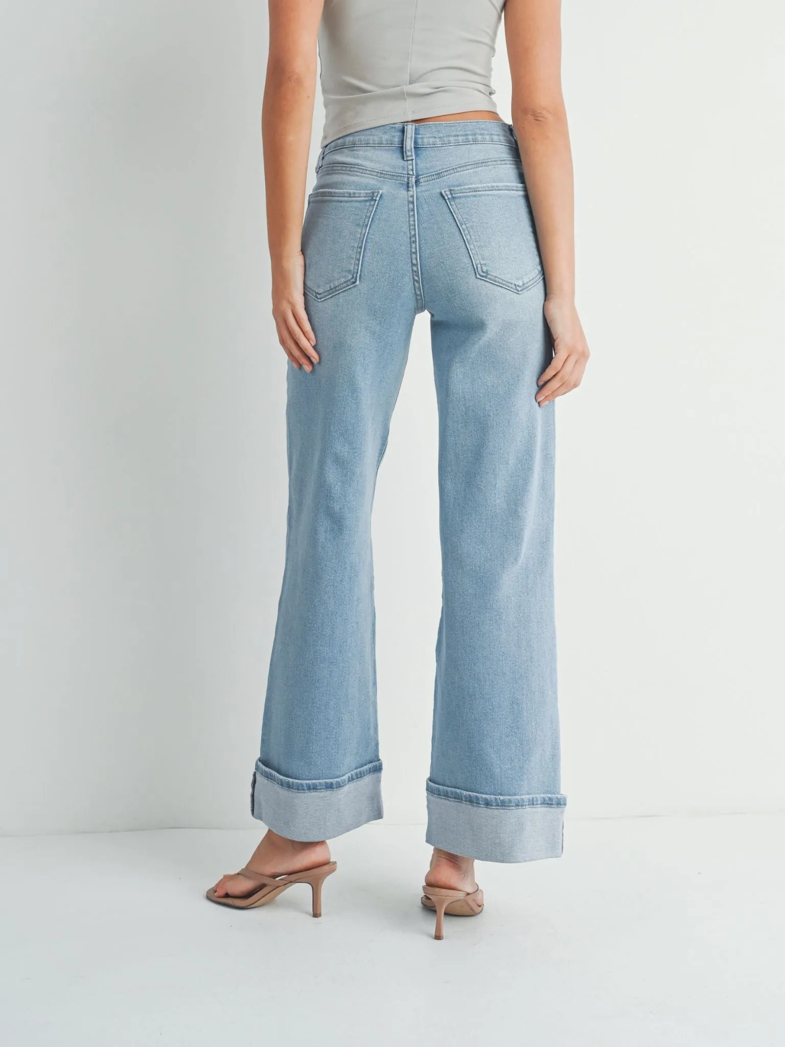 Just Black Light Denim Cuffed Palazzo