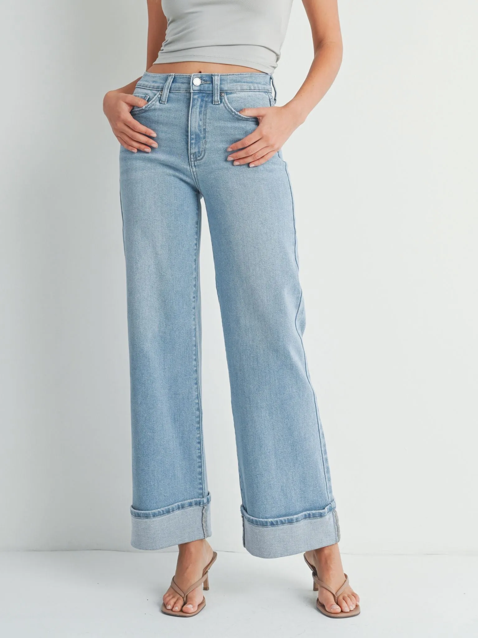 Just Black Light Denim Cuffed Palazzo