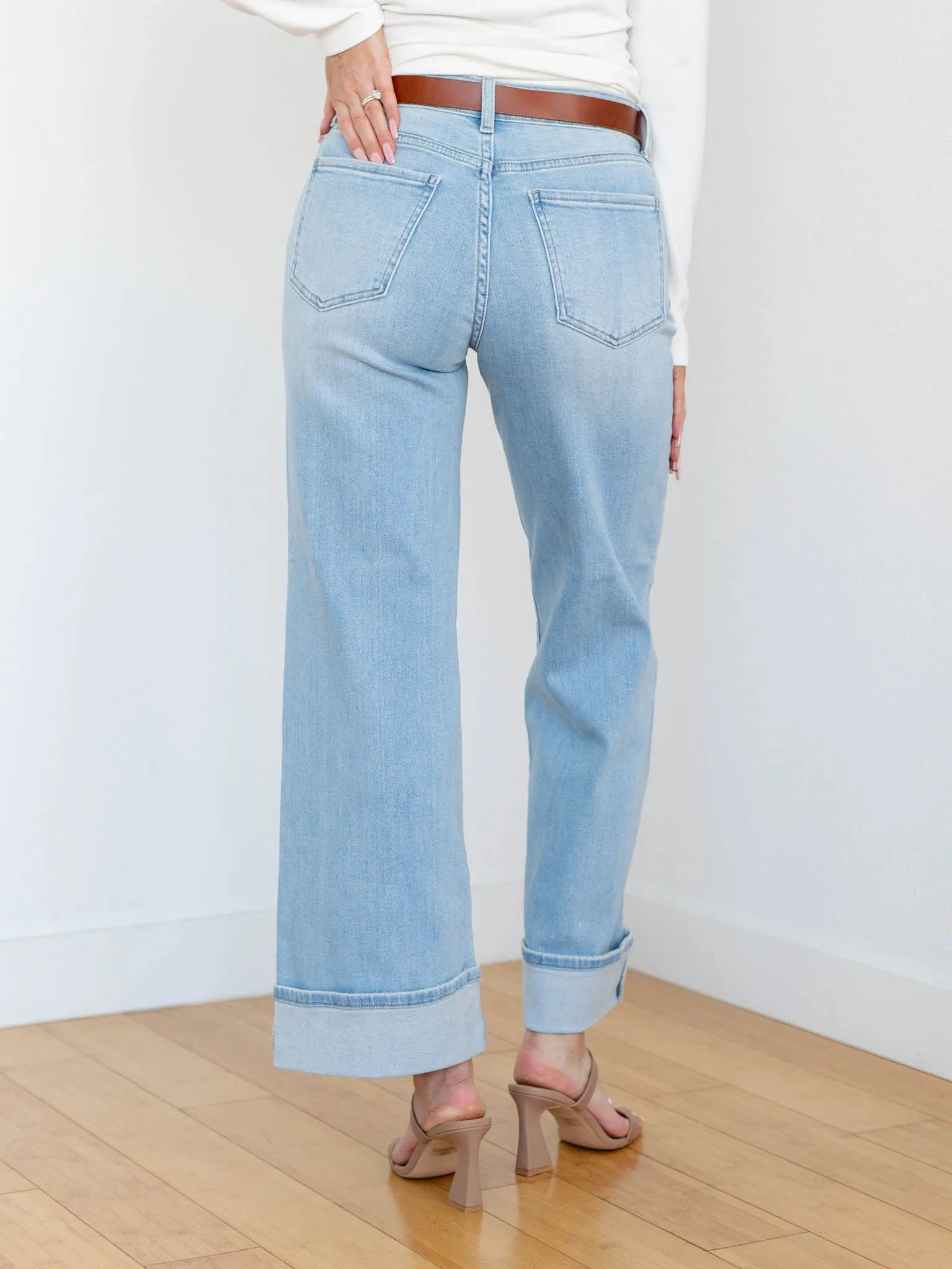 Just Black Light Denim Cuffed Palazzo