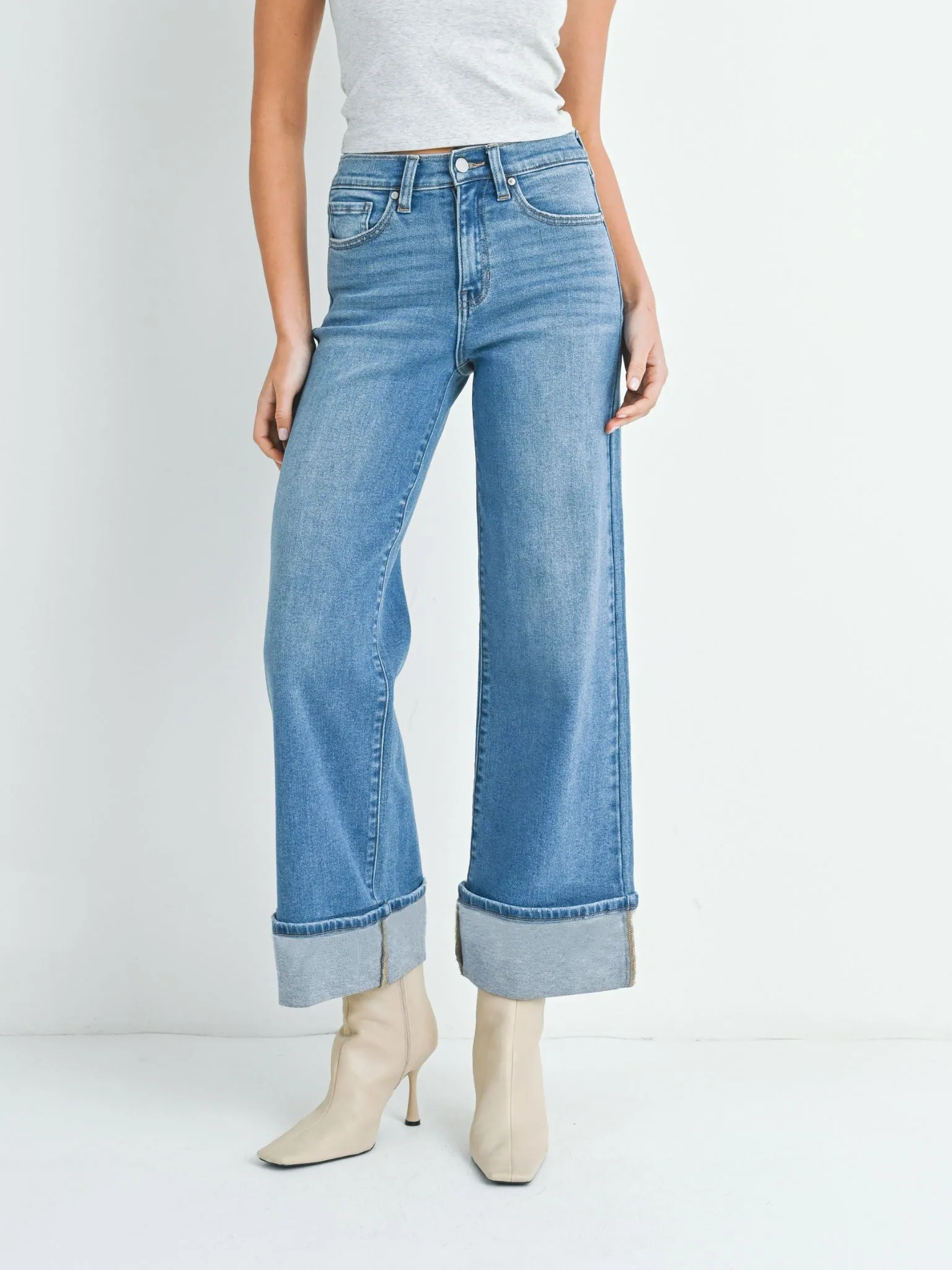 Just Black Medium Denim Cuffed Palazzo