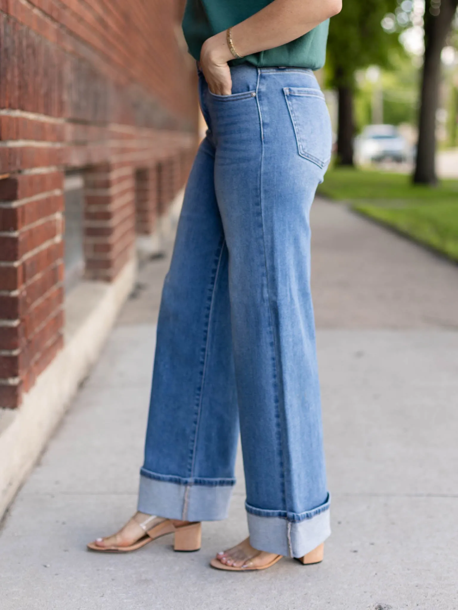 Just Black Medium Denim Cuffed Palazzo