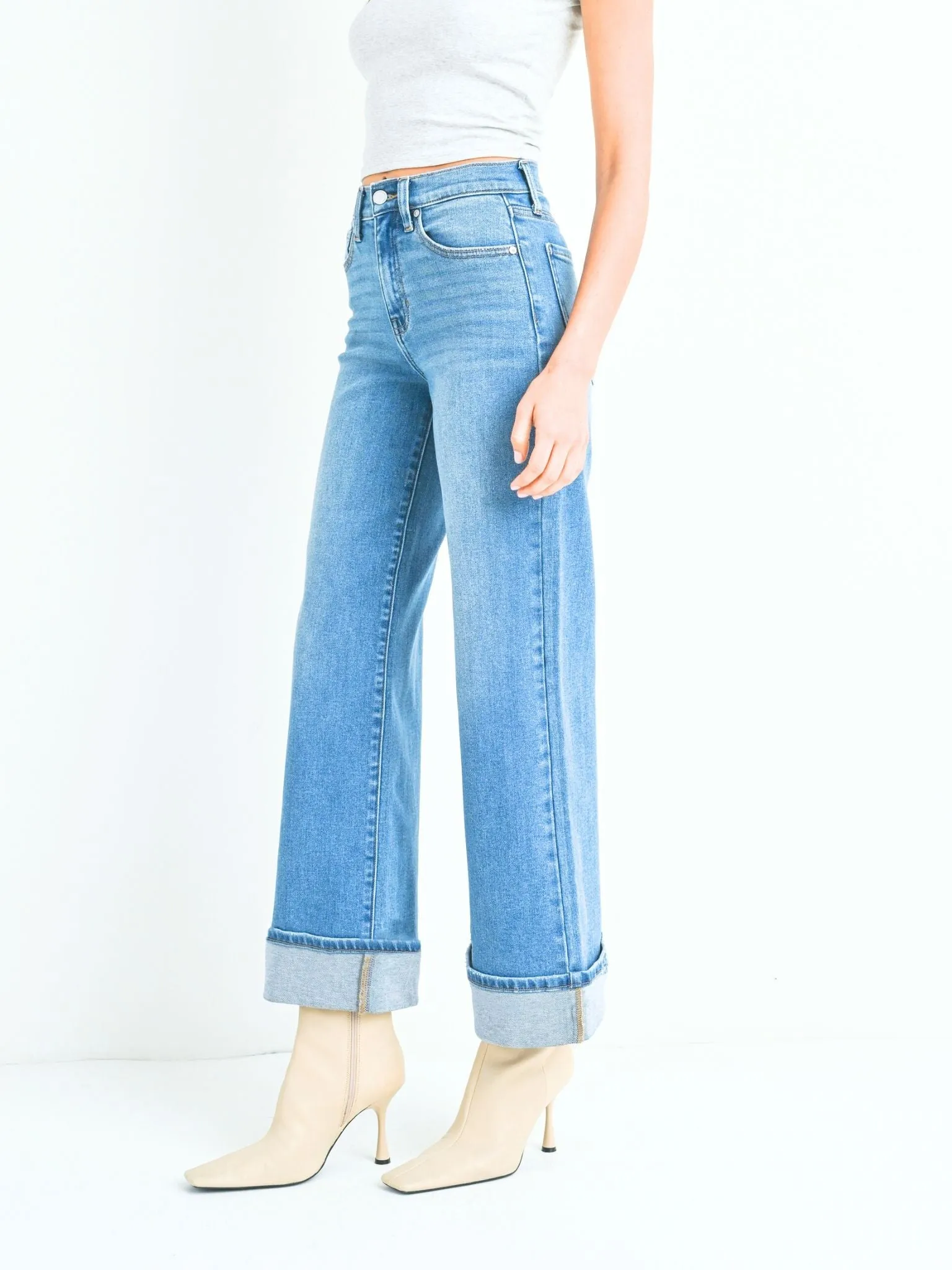 Just Black Medium Denim Cuffed Palazzo