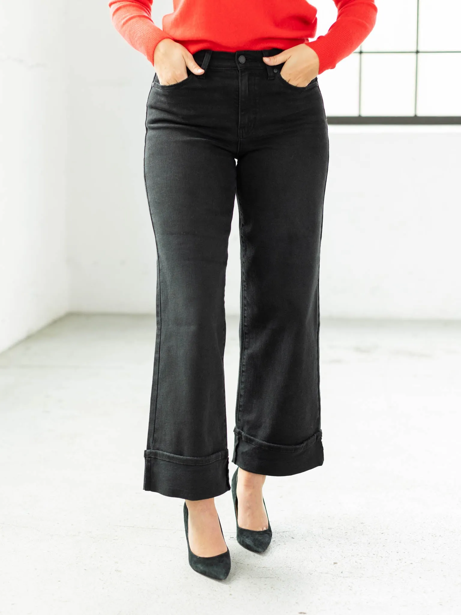 Just Black Washed Black Cuffed Palazzo