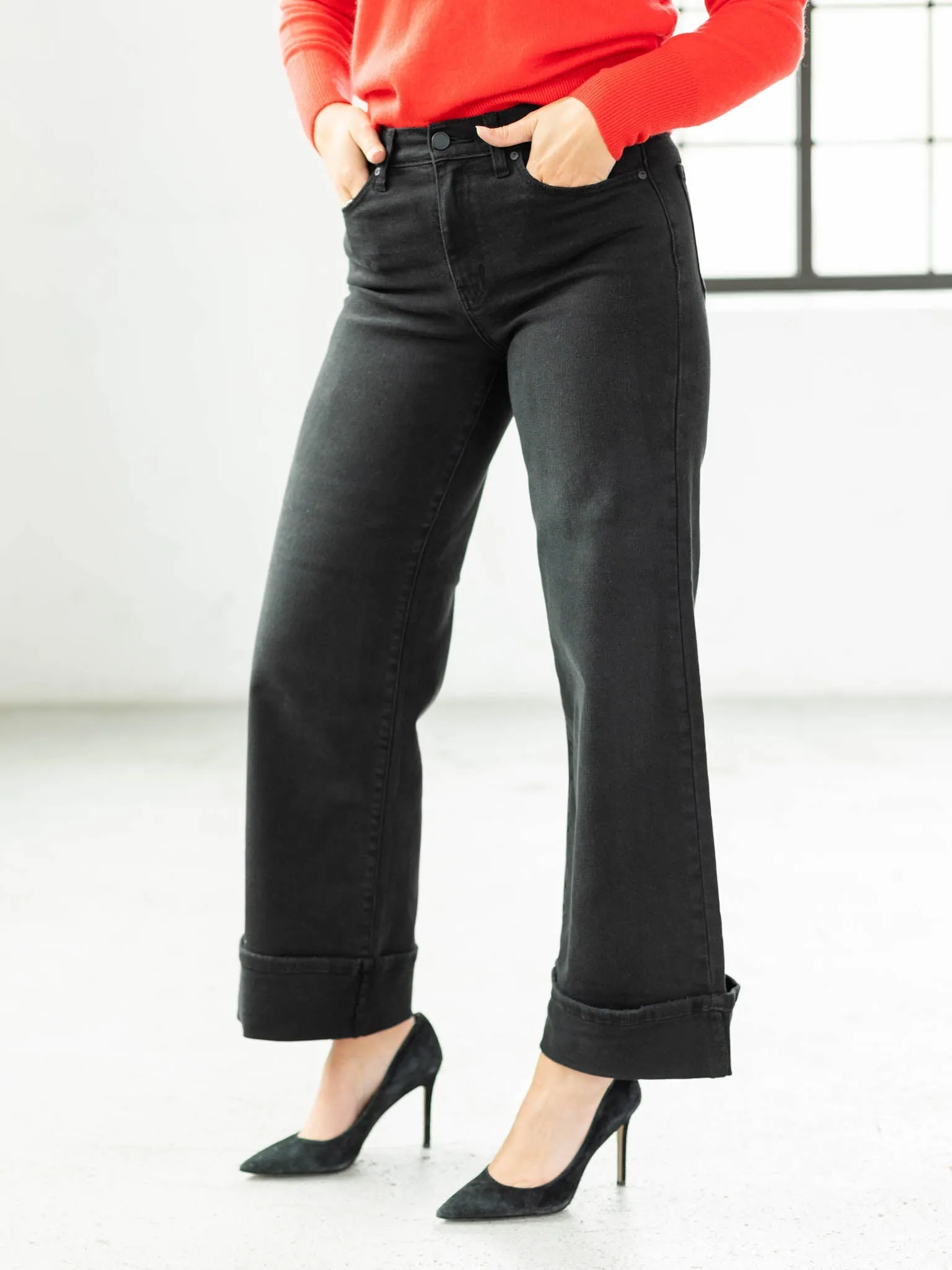 Just Black Washed Black Cuffed Palazzo