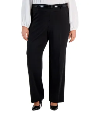 Kasper Womens Plus Size High-Rise Bootcut-Leg Pants with Belt Black 1X