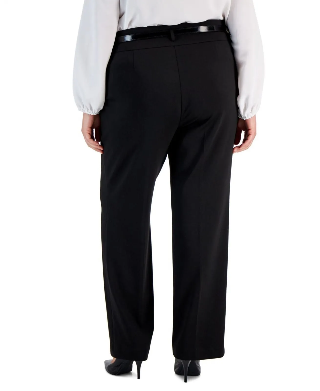 Kasper Womens Plus Size High-Rise Bootcut-Leg Pants with Belt Black 1X