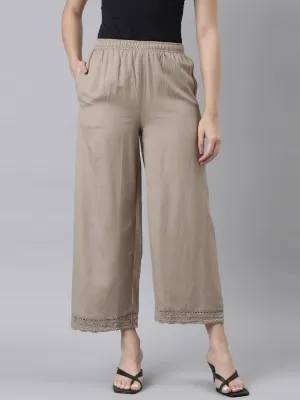 Khaki Linen Lace Palazzo