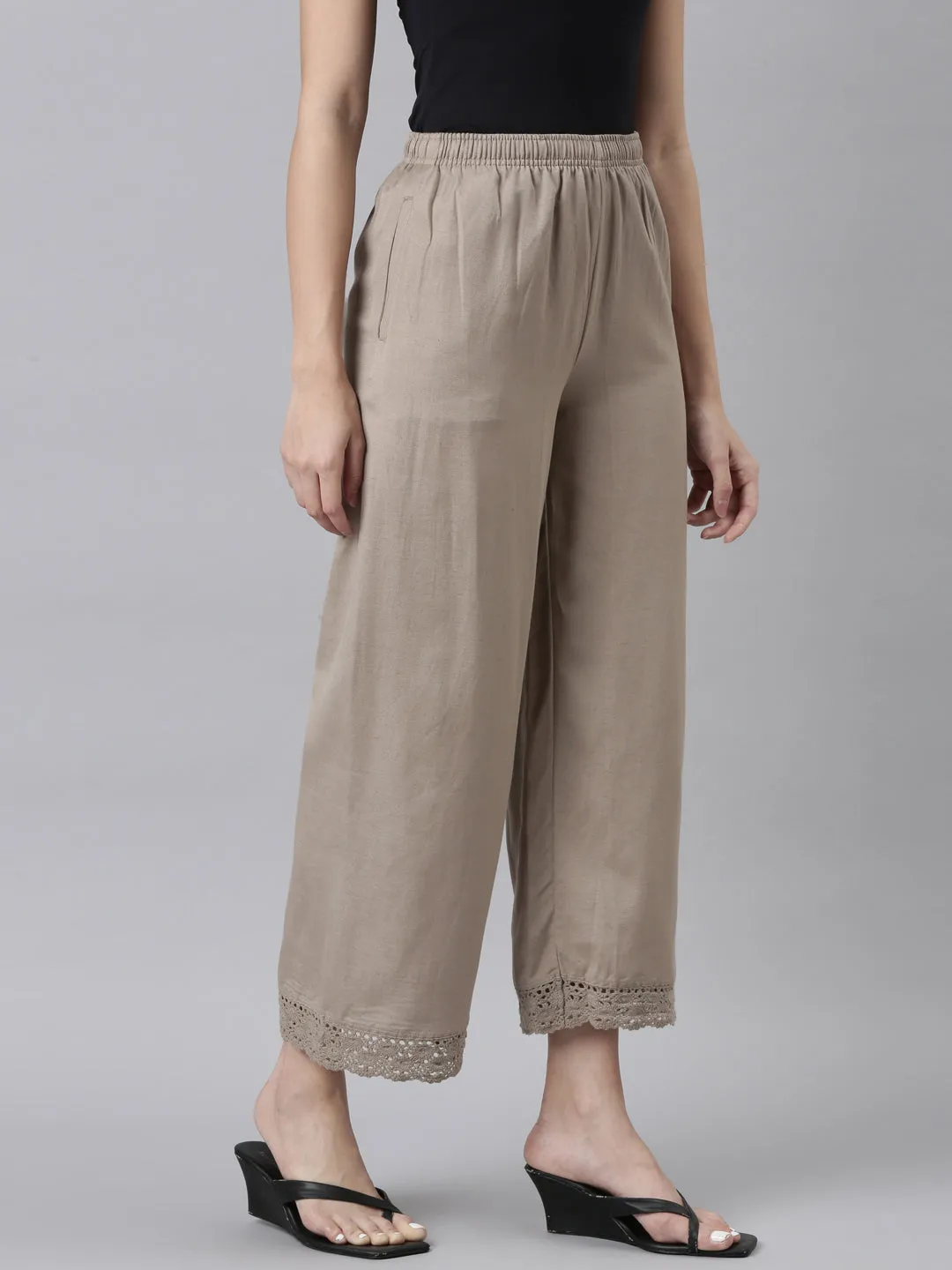 Khaki Linen Lace Palazzo