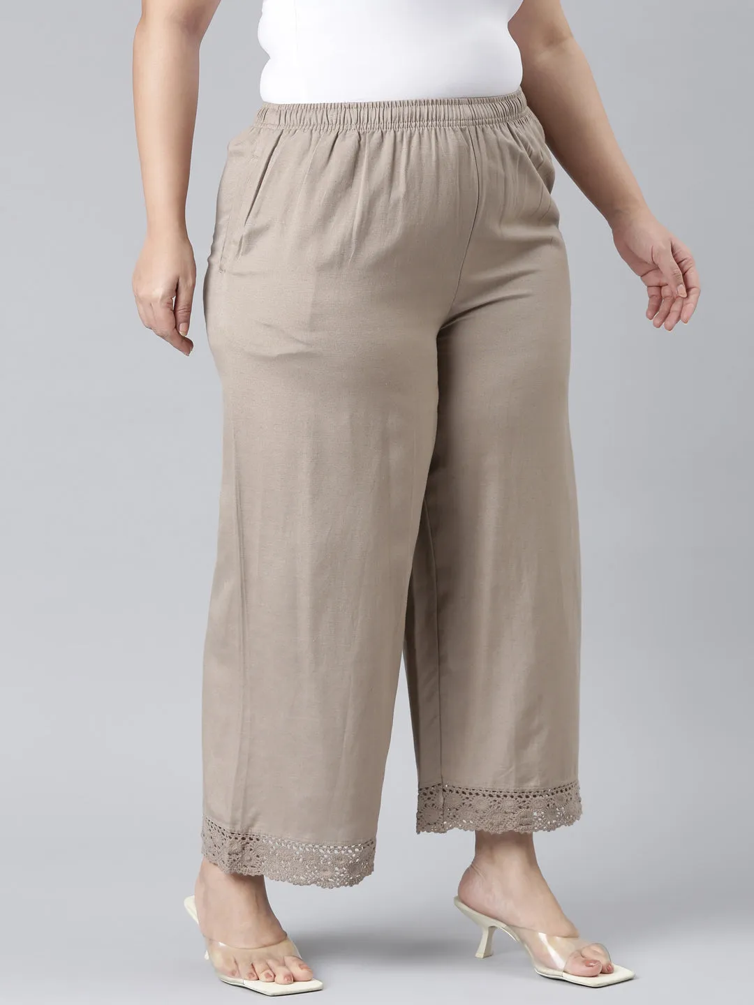 Khaki Linen Lace Palazzo