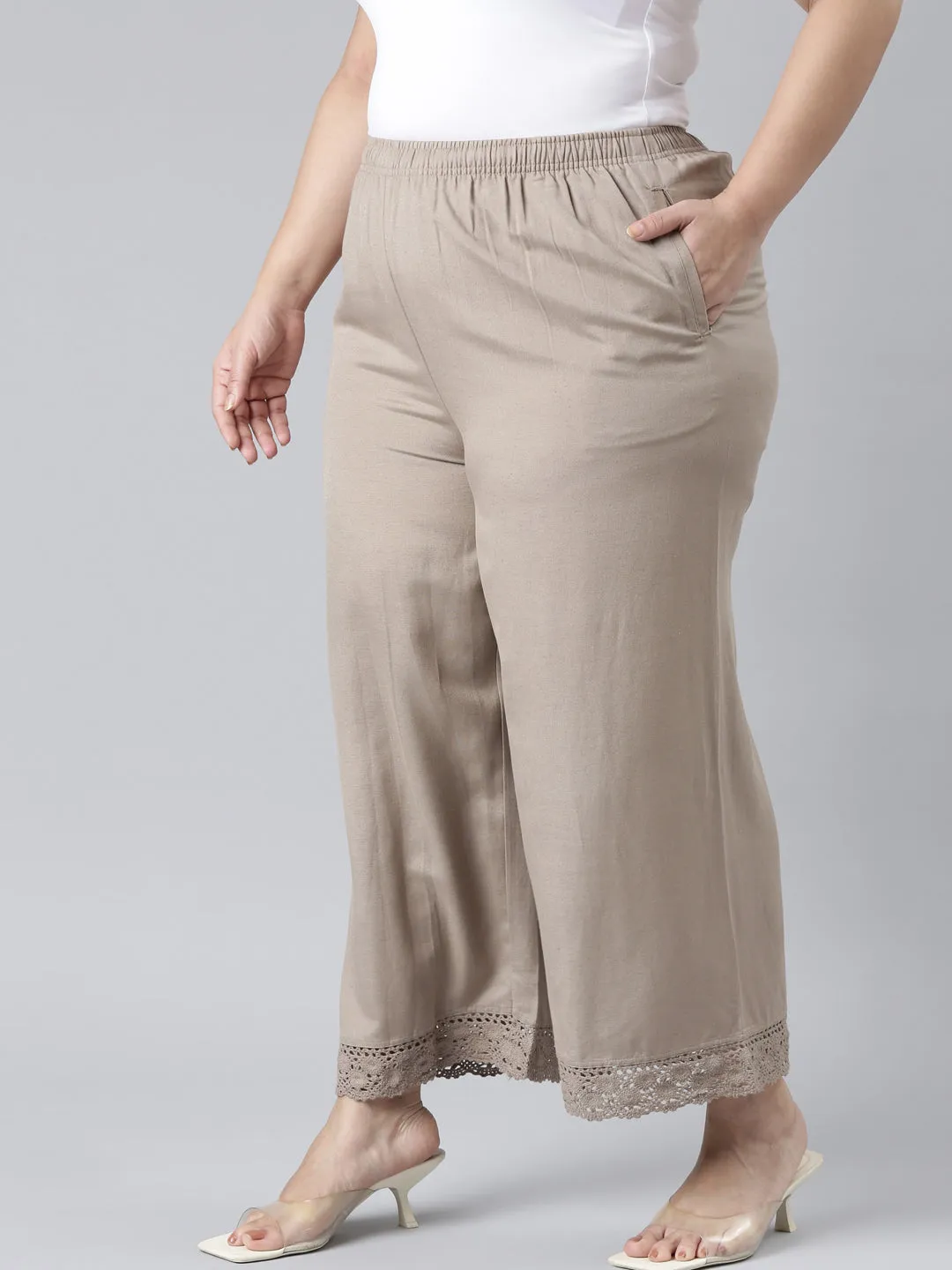 Khaki Linen Lace Palazzo