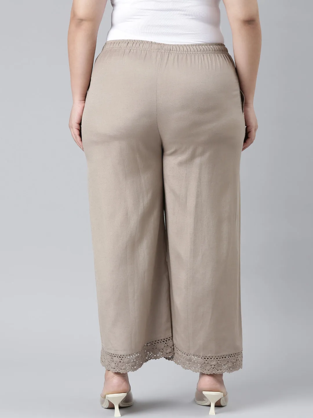 Khaki Linen Lace Palazzo