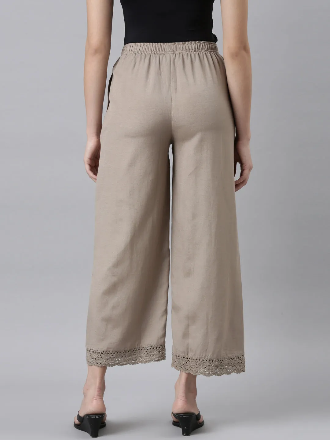 Khaki Linen Lace Palazzo