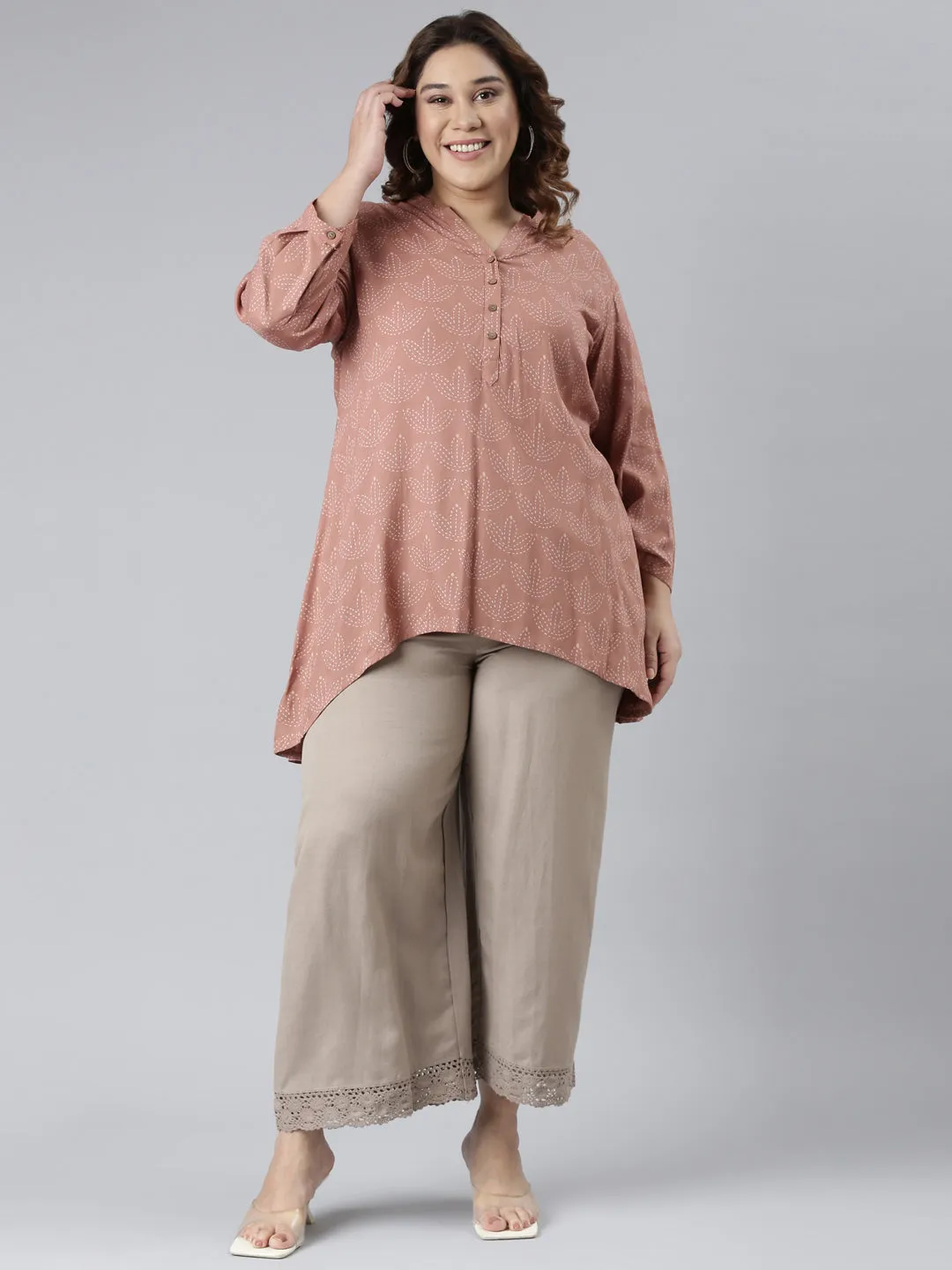 Khaki Linen Lace Palazzo