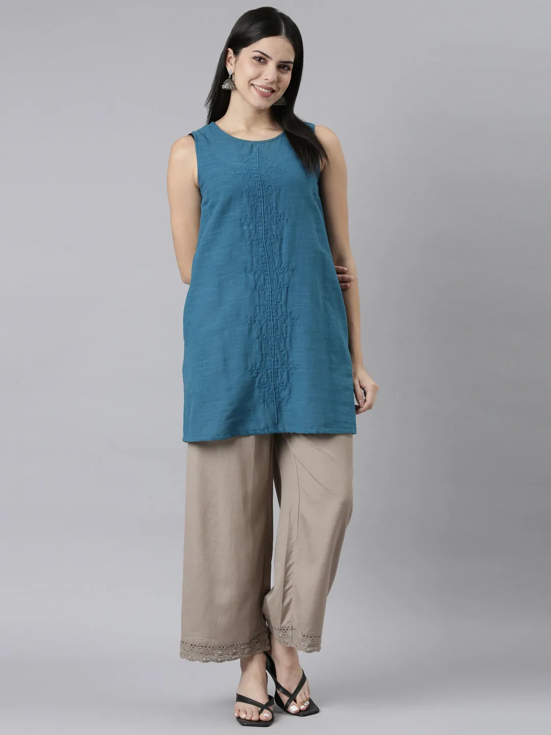 Khaki Linen Lace Palazzo