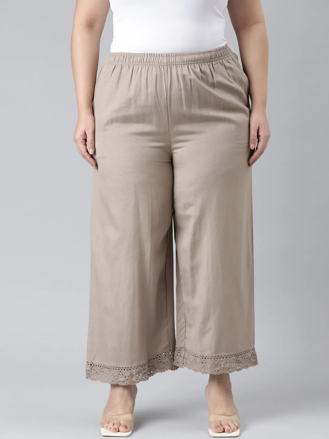 Khaki Linen Lace Palazzo