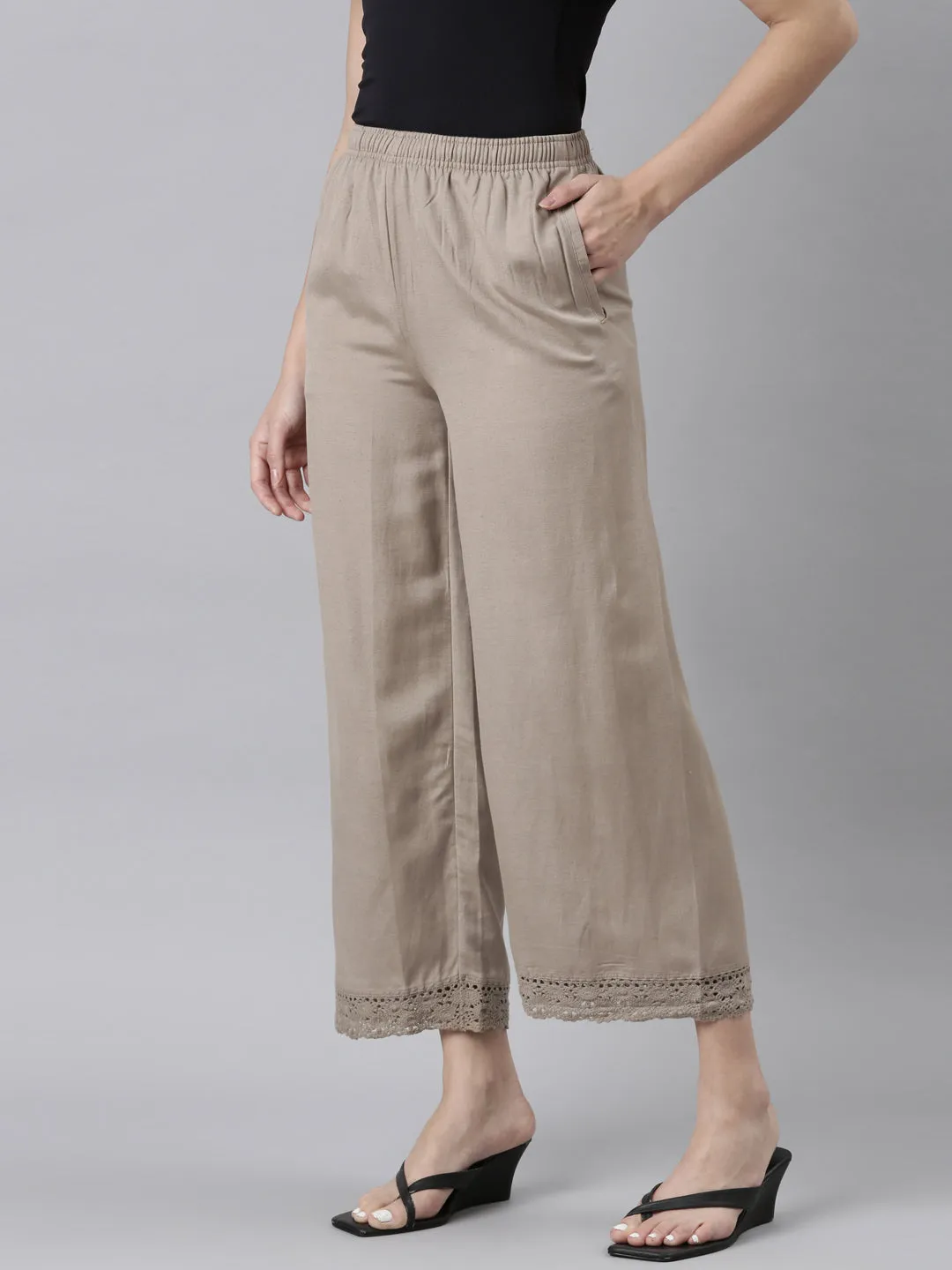 Khaki Linen Lace Palazzo