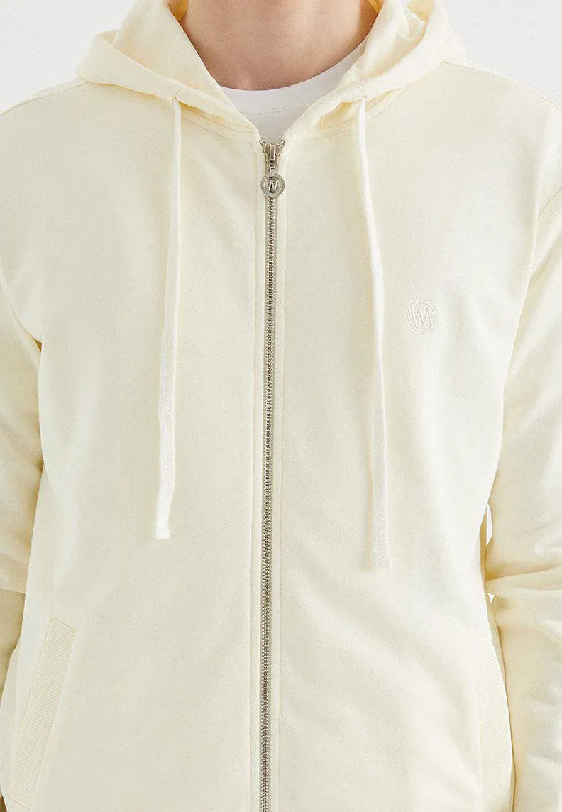 Krem Rengi Fermuarlı Kapüşonlu Pamuklu Regular Fit Erkek Sweatshirt CORE ZIP HOODIE