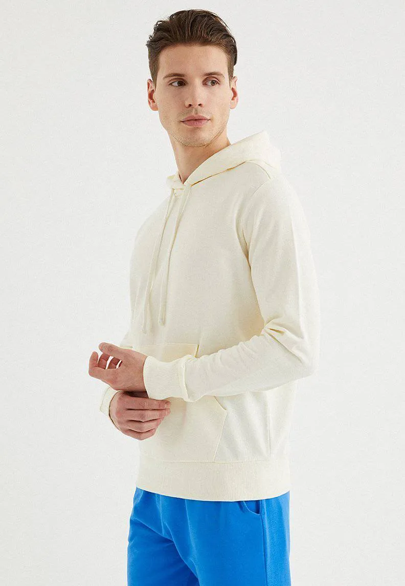 Krem Rengi Kapüşonlu Cepli Pamuklu Regular Fit Erkek Sweatshirt CORE HOODIE w/POCKET