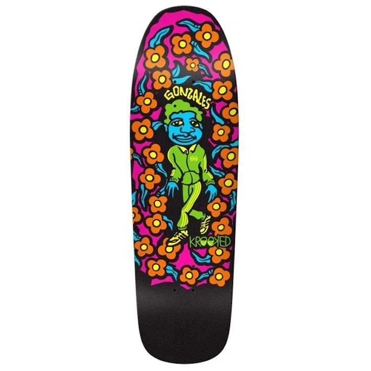 Krooked Skateboards Gonz Sweatpants Blacklight Custom Shape Skateboard Deck 9.81"