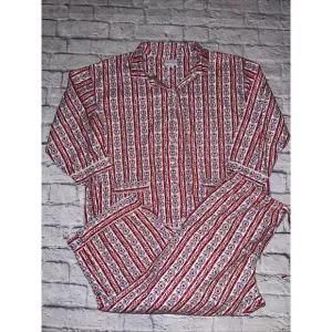 LANZ OF SALZBURG 2 Piece Flannel Pajama Set Women's 2X Plus Size Hearts Stripes
