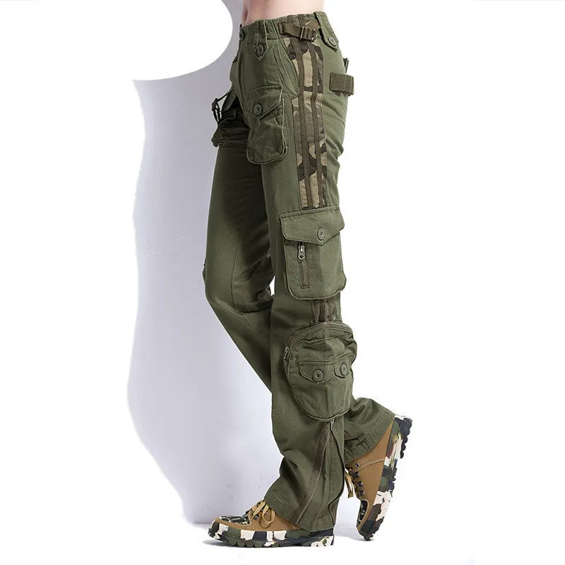 Large Size Cargo Pants Women Military Clothing Tactical Pants Multi-Pocket Cotton Joggers Sweatpants Army Green TO7305-2