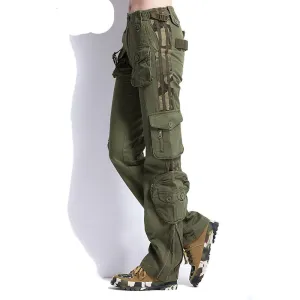 Large Size Cargo Pants Women Military Clothing Tactical Pants Multi-Pocket Cotton Joggers Sweatpants Army Green TO7305-2