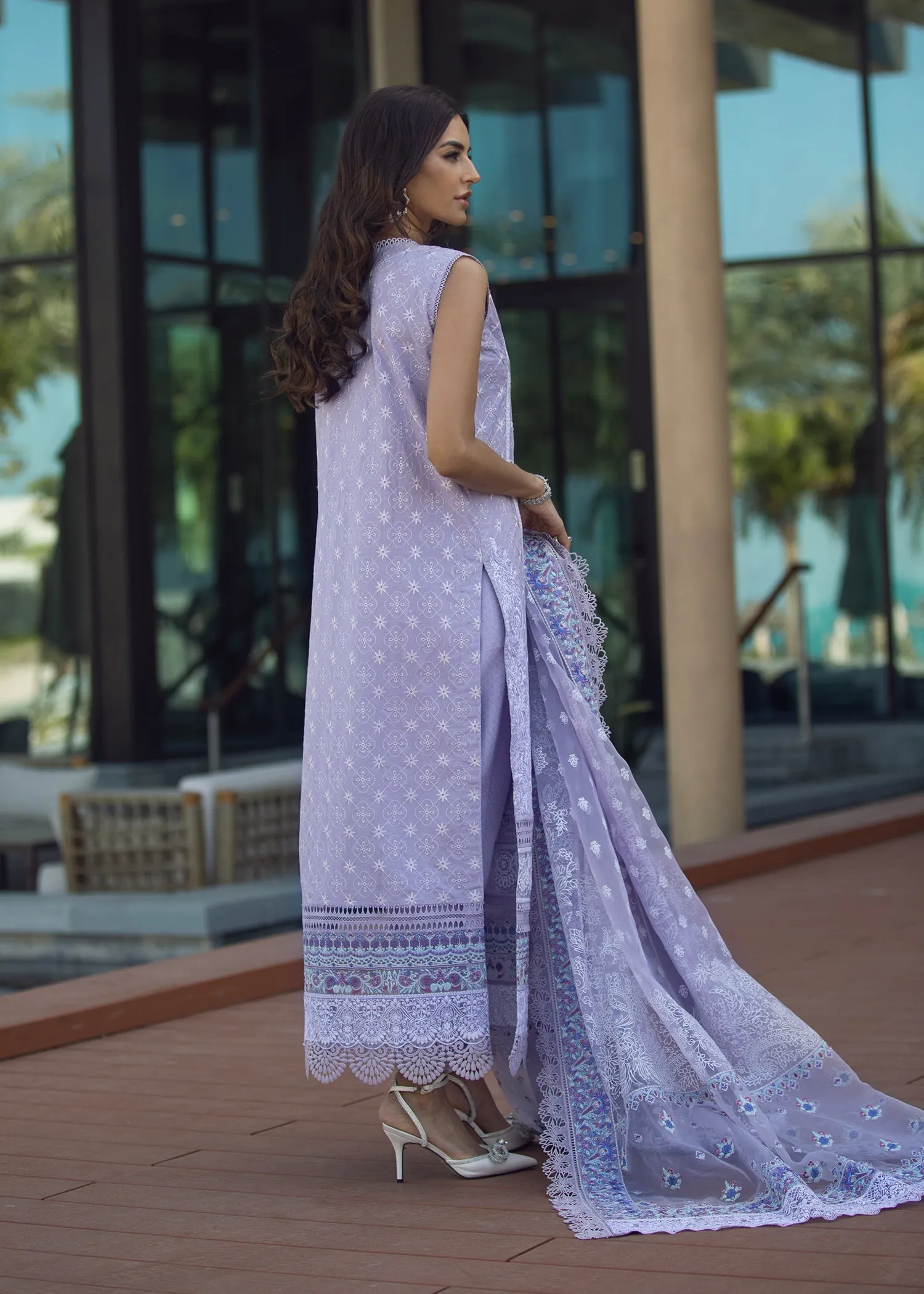Lavender Long Kameez Capri for Pakistani Party Wear