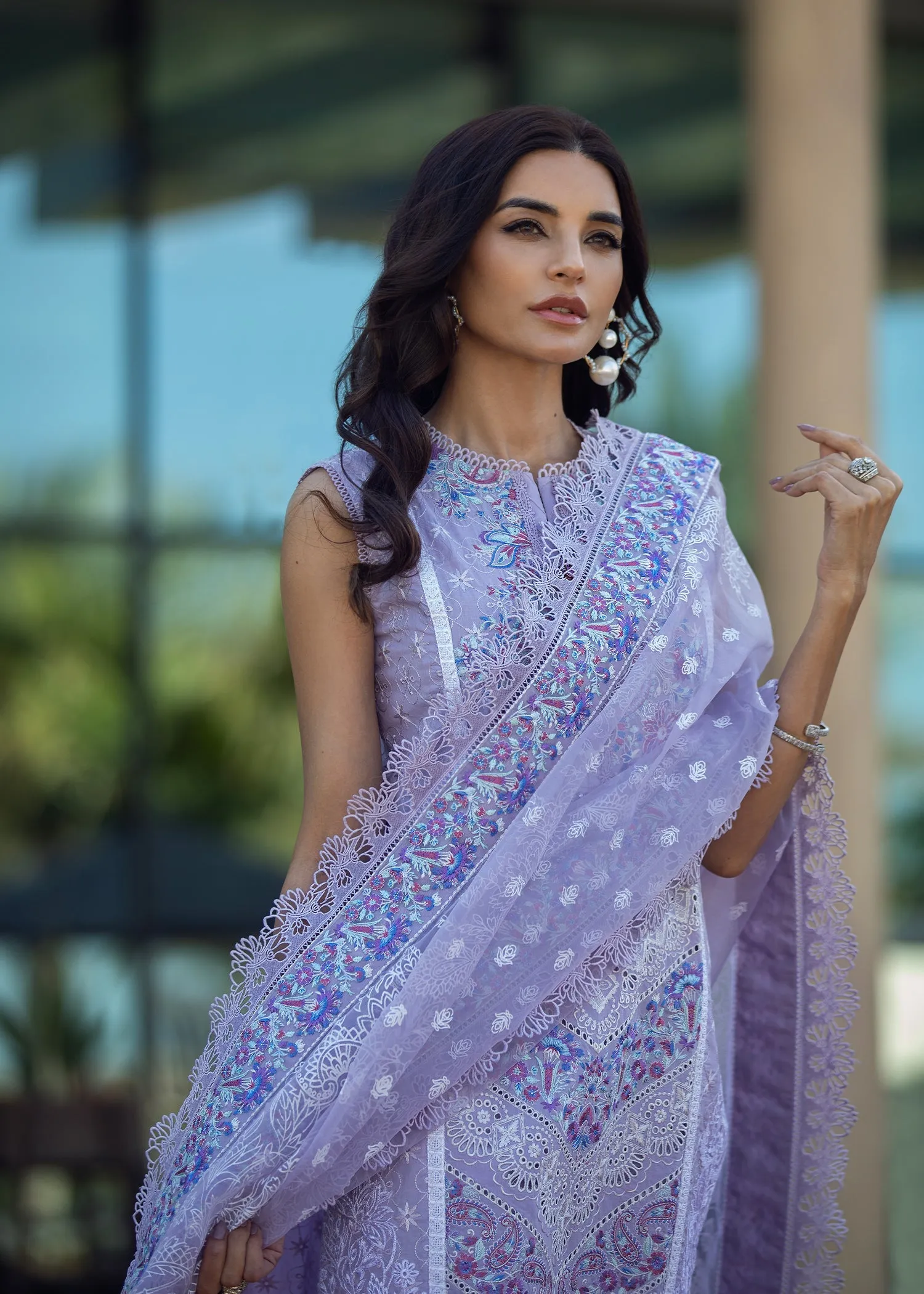 Lavender Long Kameez Capri for Pakistani Party Wear