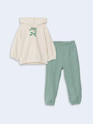 Lcw Baby Beige Hooded Girl Sweatshirt And Tracksuit Bottom 2-Piece Set