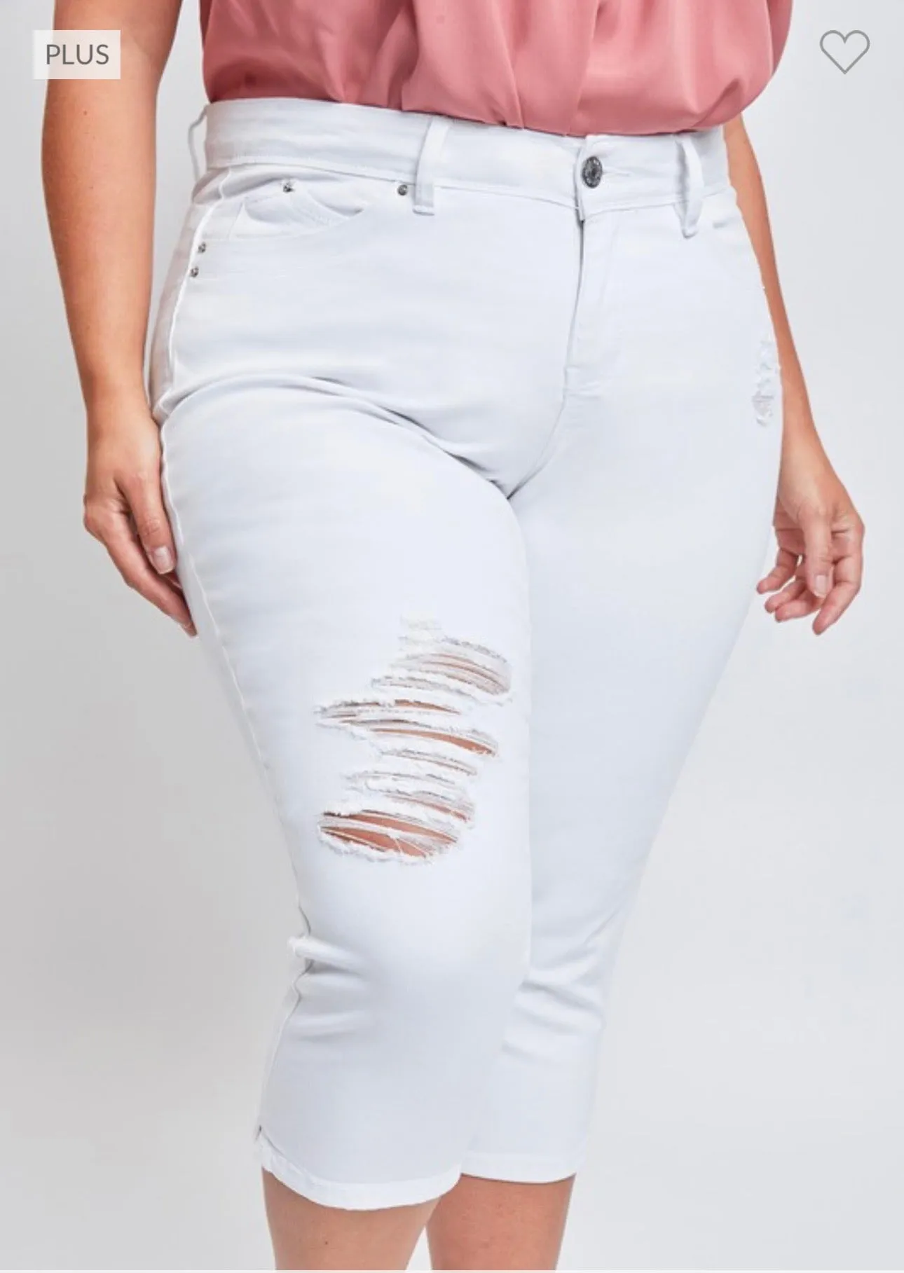 LEG-64 {Royalty For Me} White Ripped Capri Pants PLUS SIZE 14 16 18