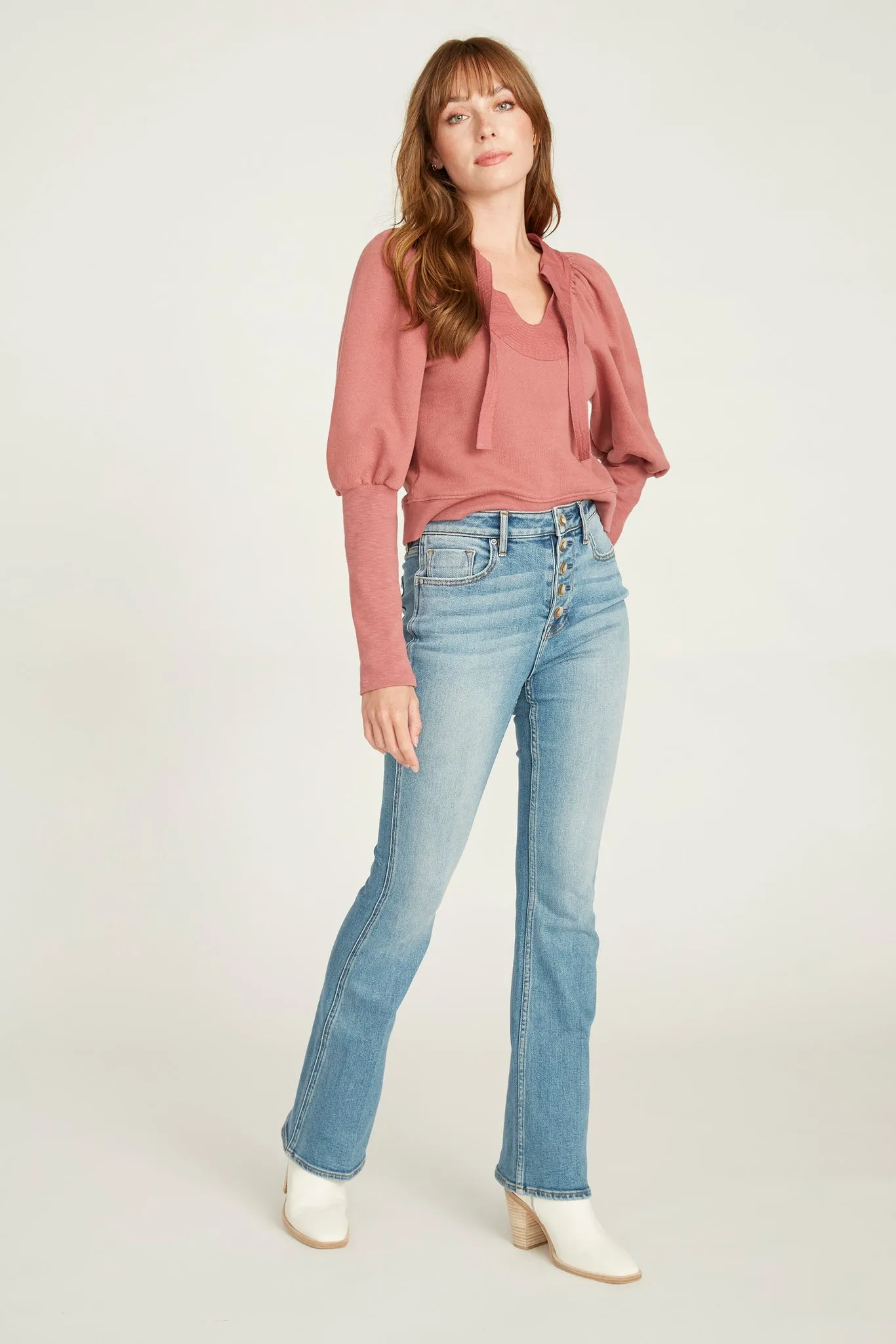 Lena Boot Cut with Button Fly in Light Wash  - SALE