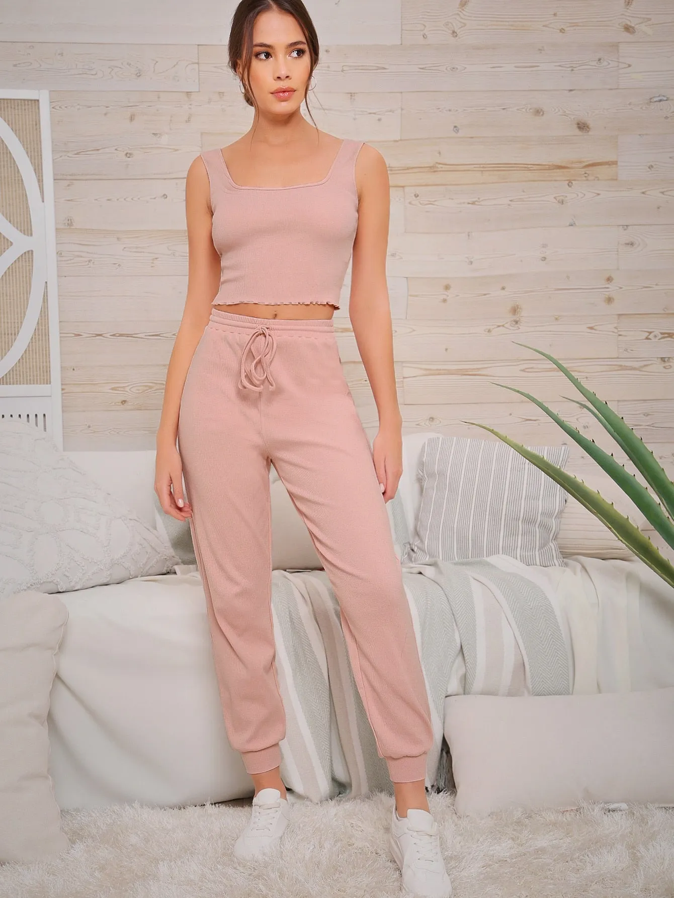 Lettuce Trim Tank Top &amp; Sweatpants Set( CLEARANCE SALE