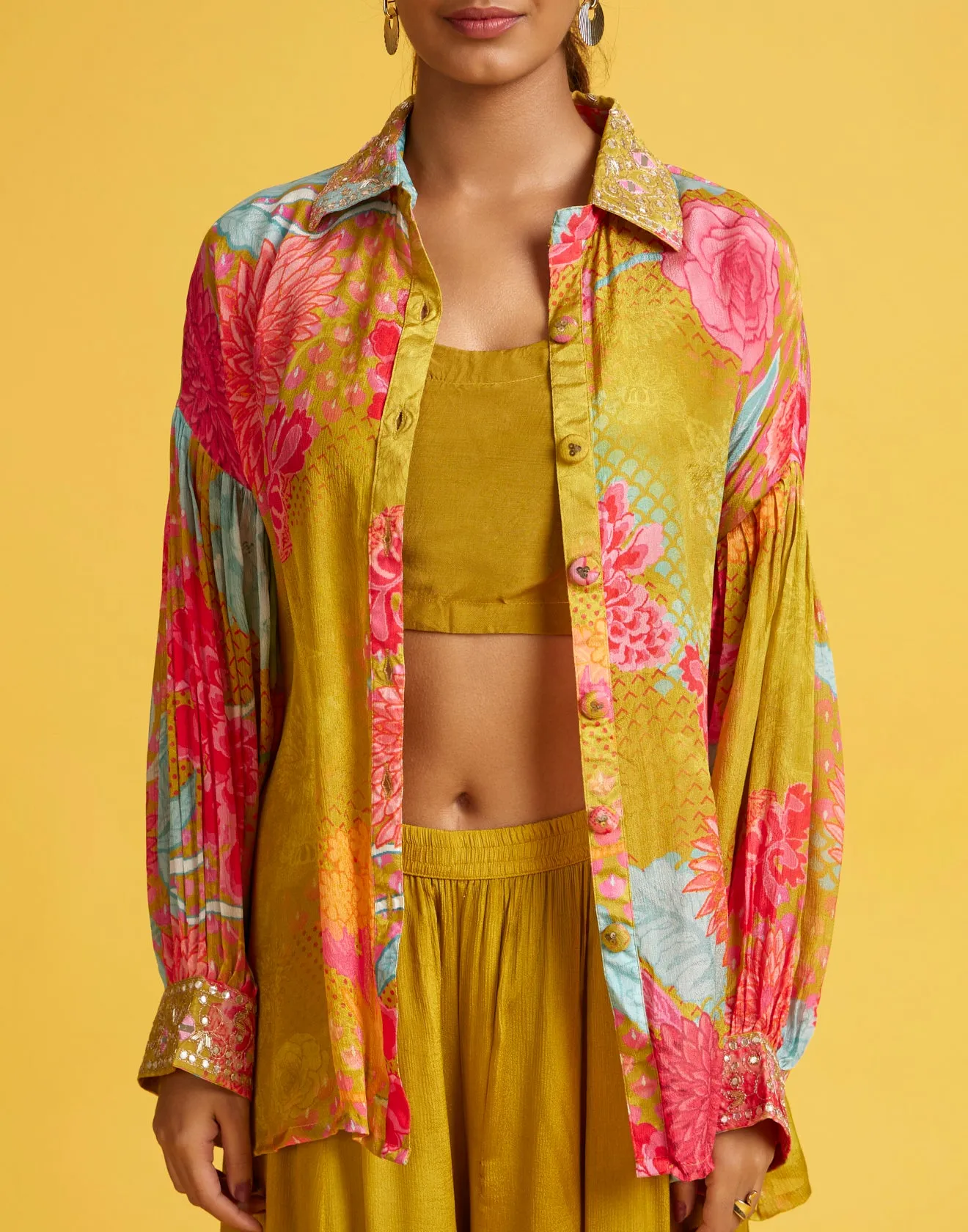 Lime Zest Floral Printed Fusion Co-Ord Set