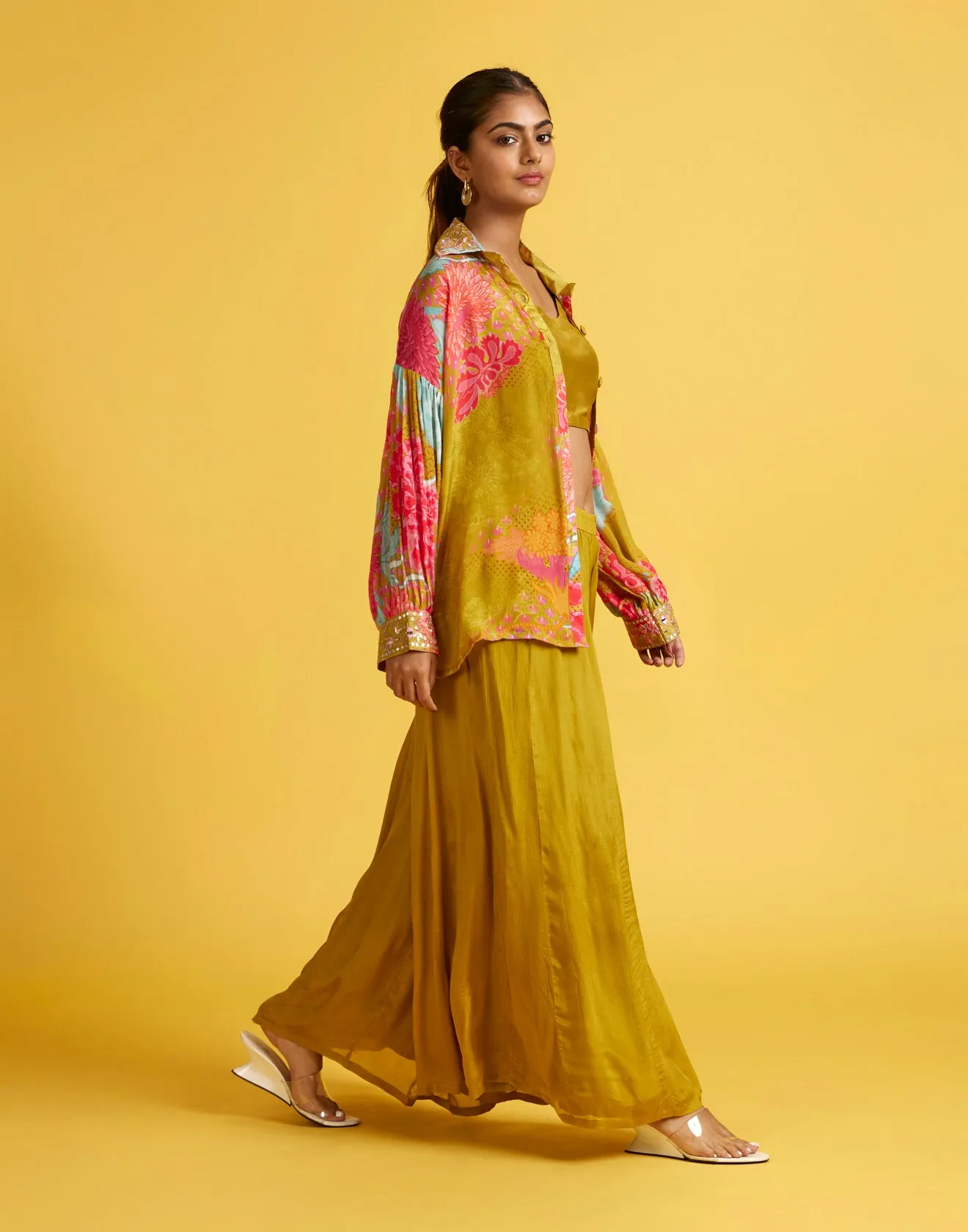 Lime Zest Floral Printed Fusion Co-Ord Set