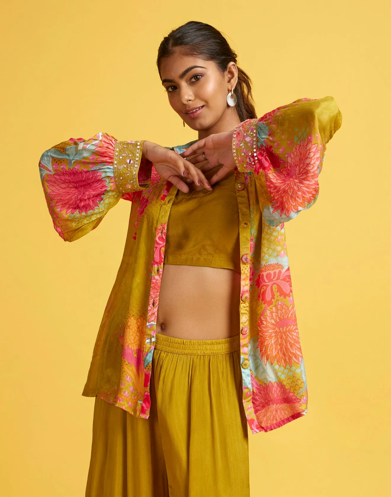 Lime Zest Floral Printed Fusion Co-Ord Set