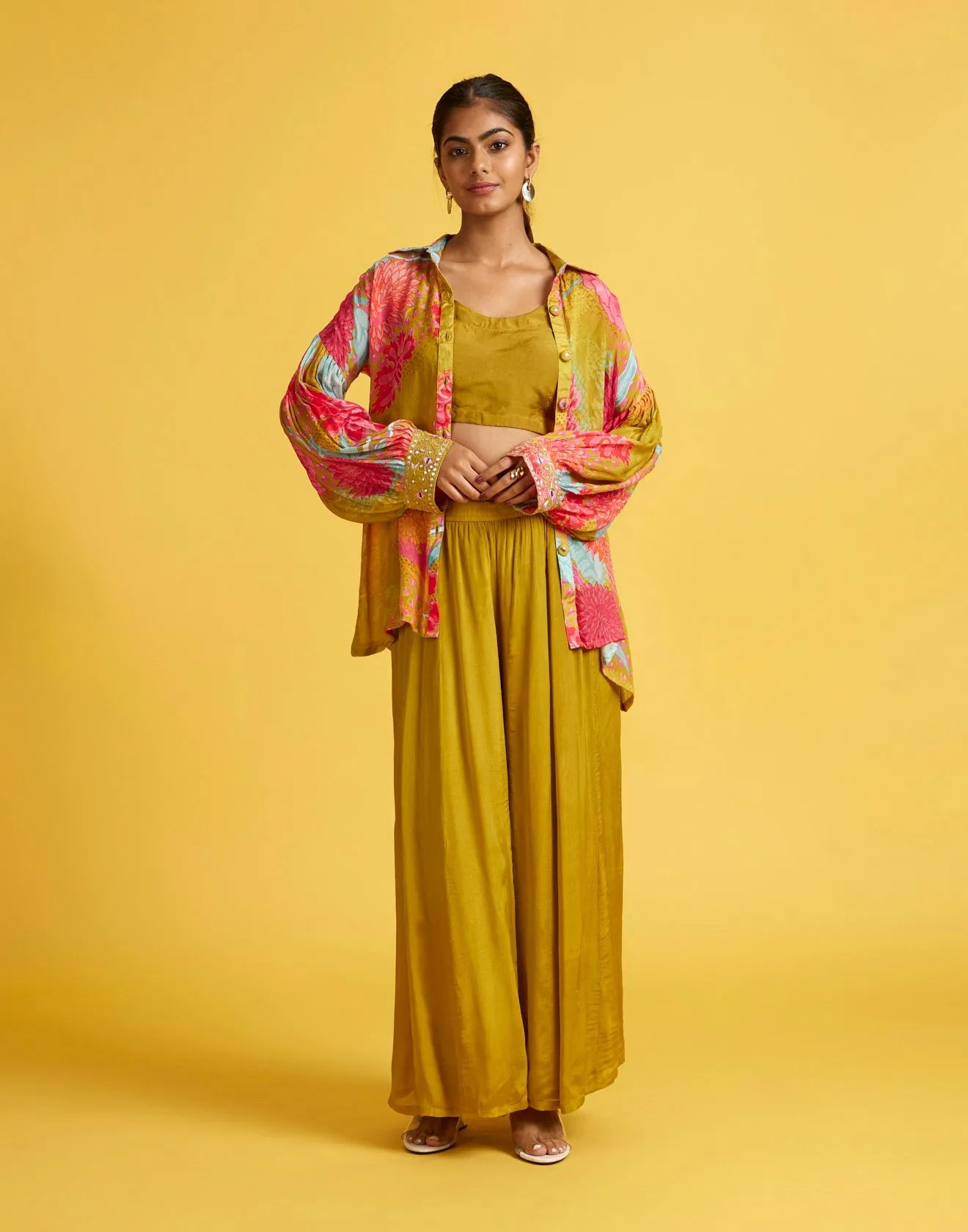 Lime Zest Floral Printed Fusion Co-Ord Set