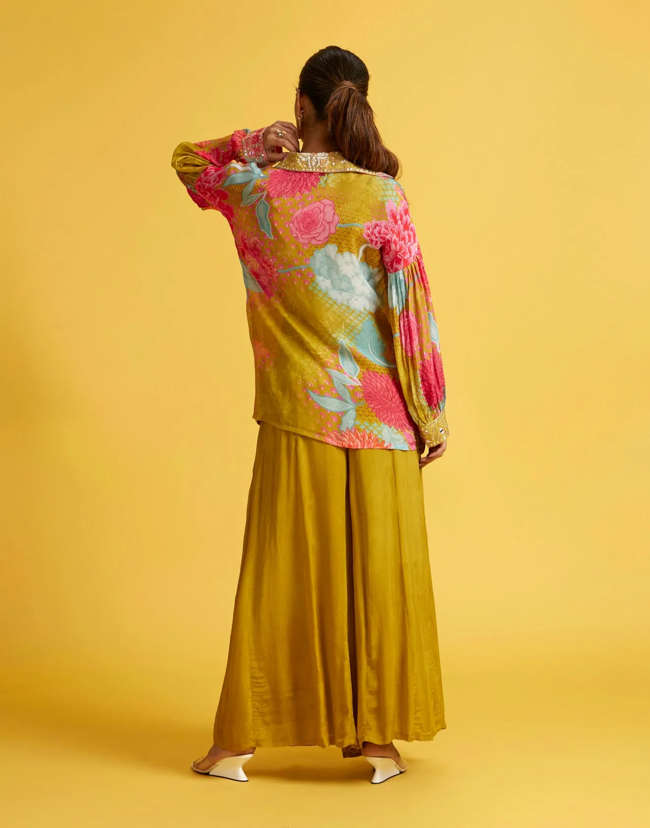 Lime Zest Floral Printed Fusion Co-Ord Set