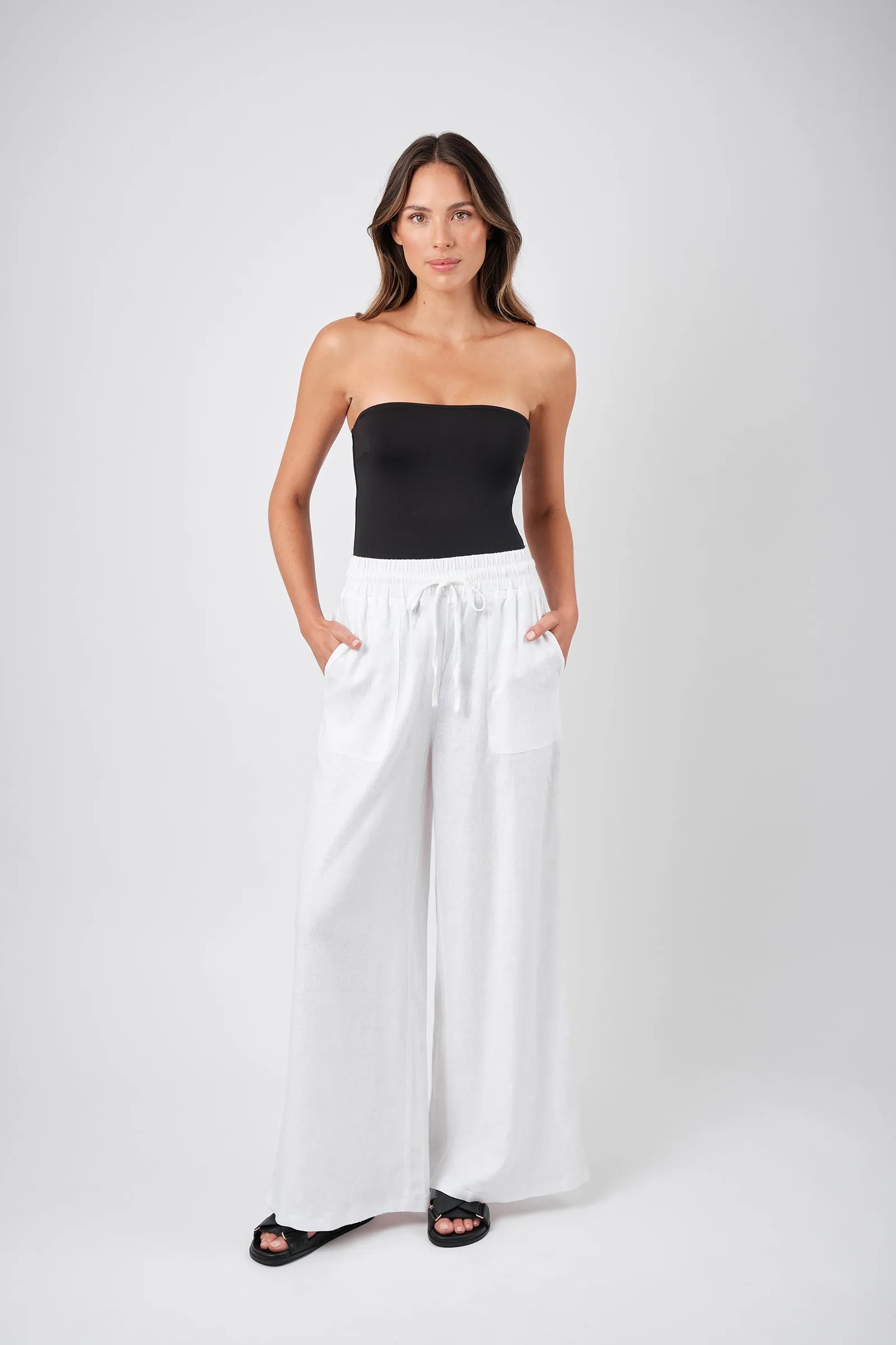 Linen Palazzo Pants WHITE