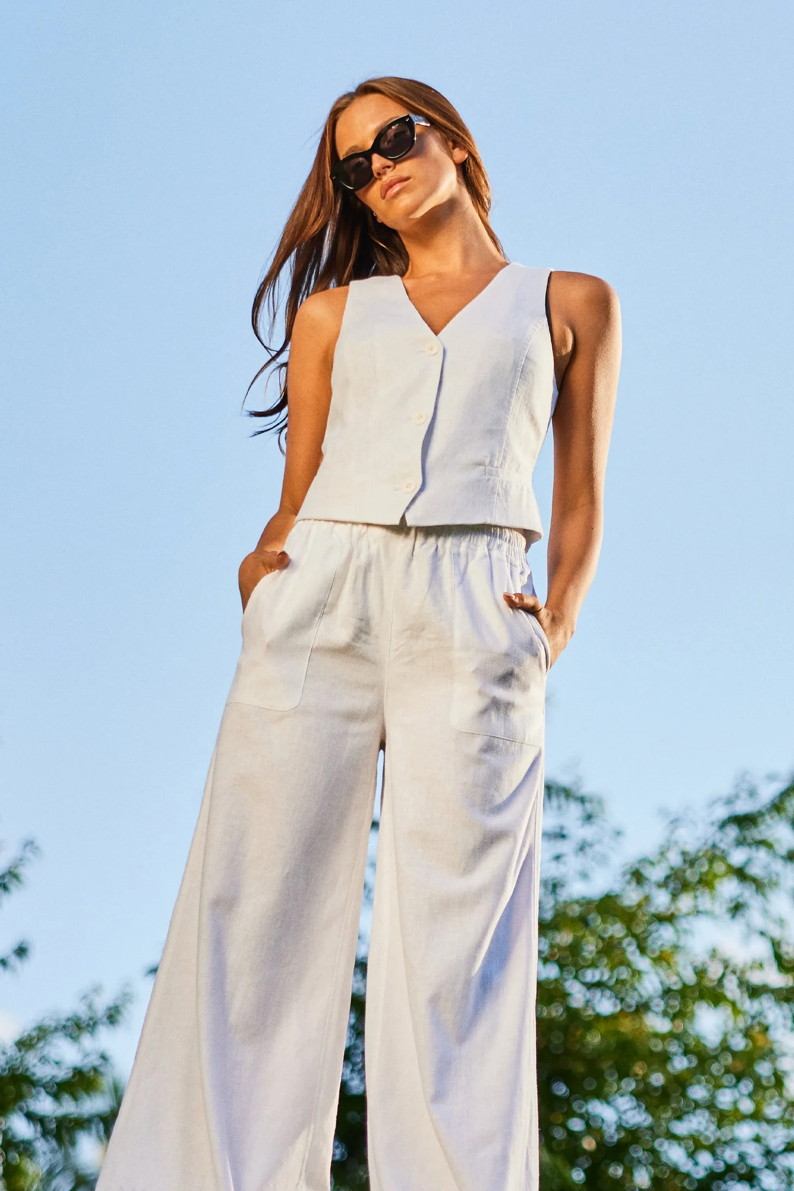Linen Palazzo Pants WHITE
