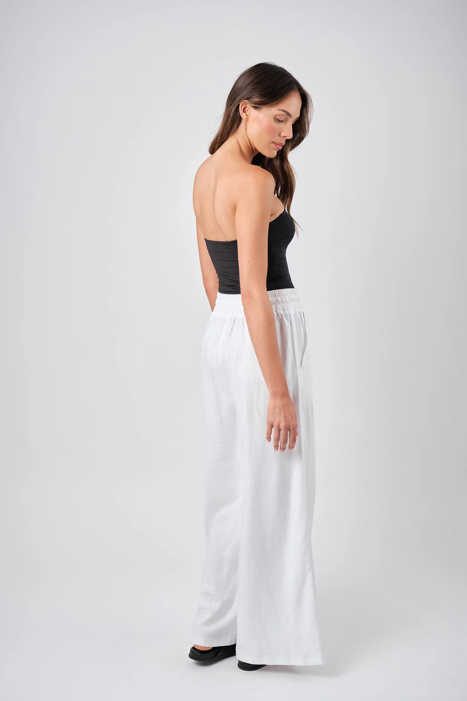 Linen Palazzo Pants WHITE