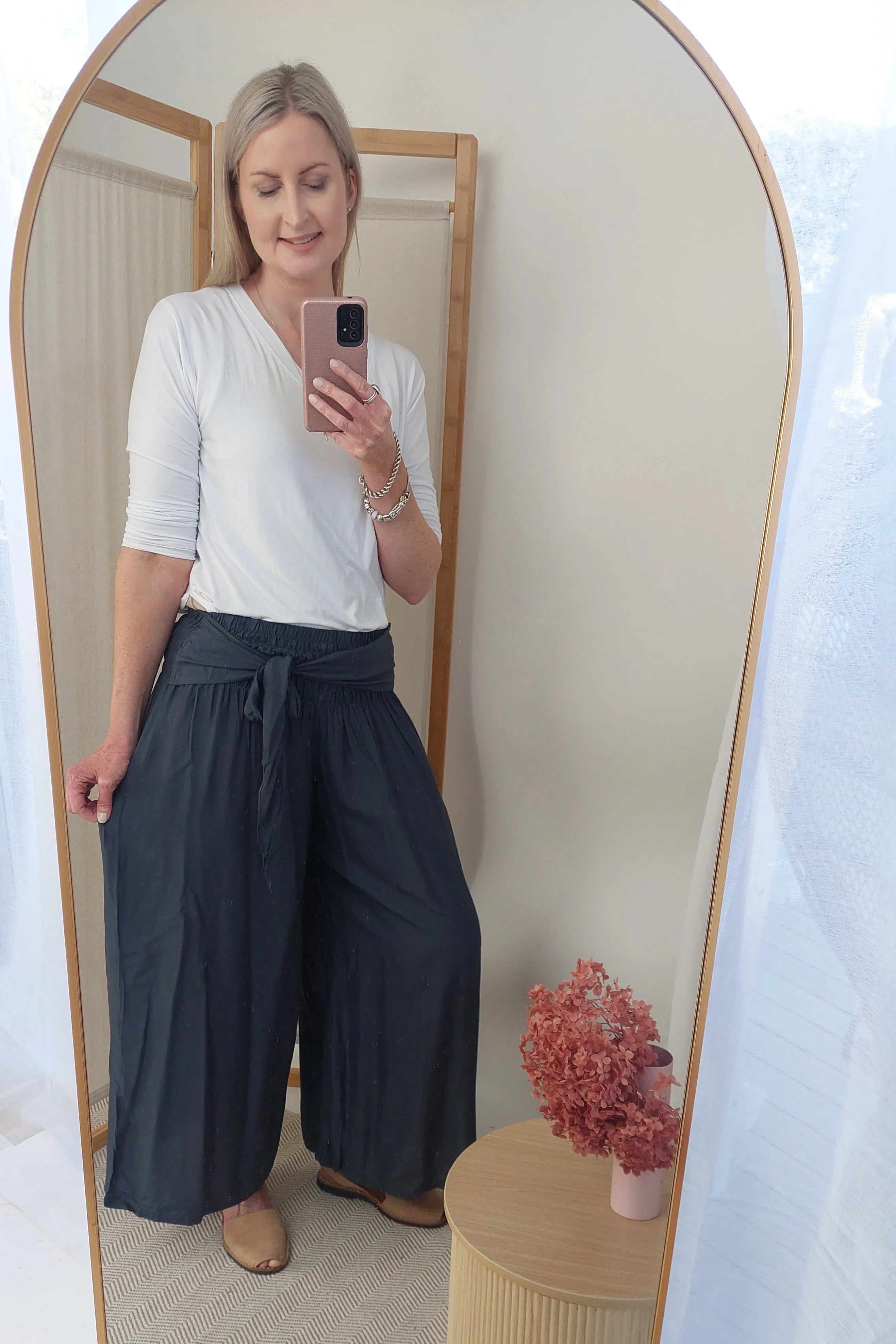 Loose Tie Palazzo Pants - Black