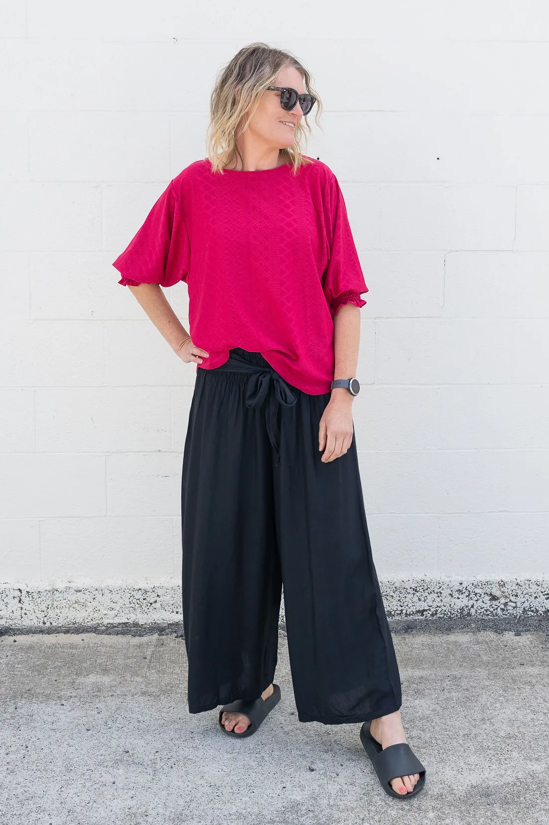Loose Tie Palazzo Pants - Black