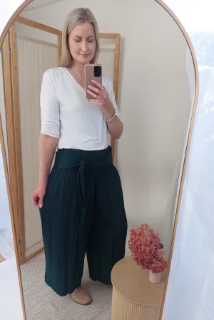 Loose Tie Palazzo Pants - Dark Emerald